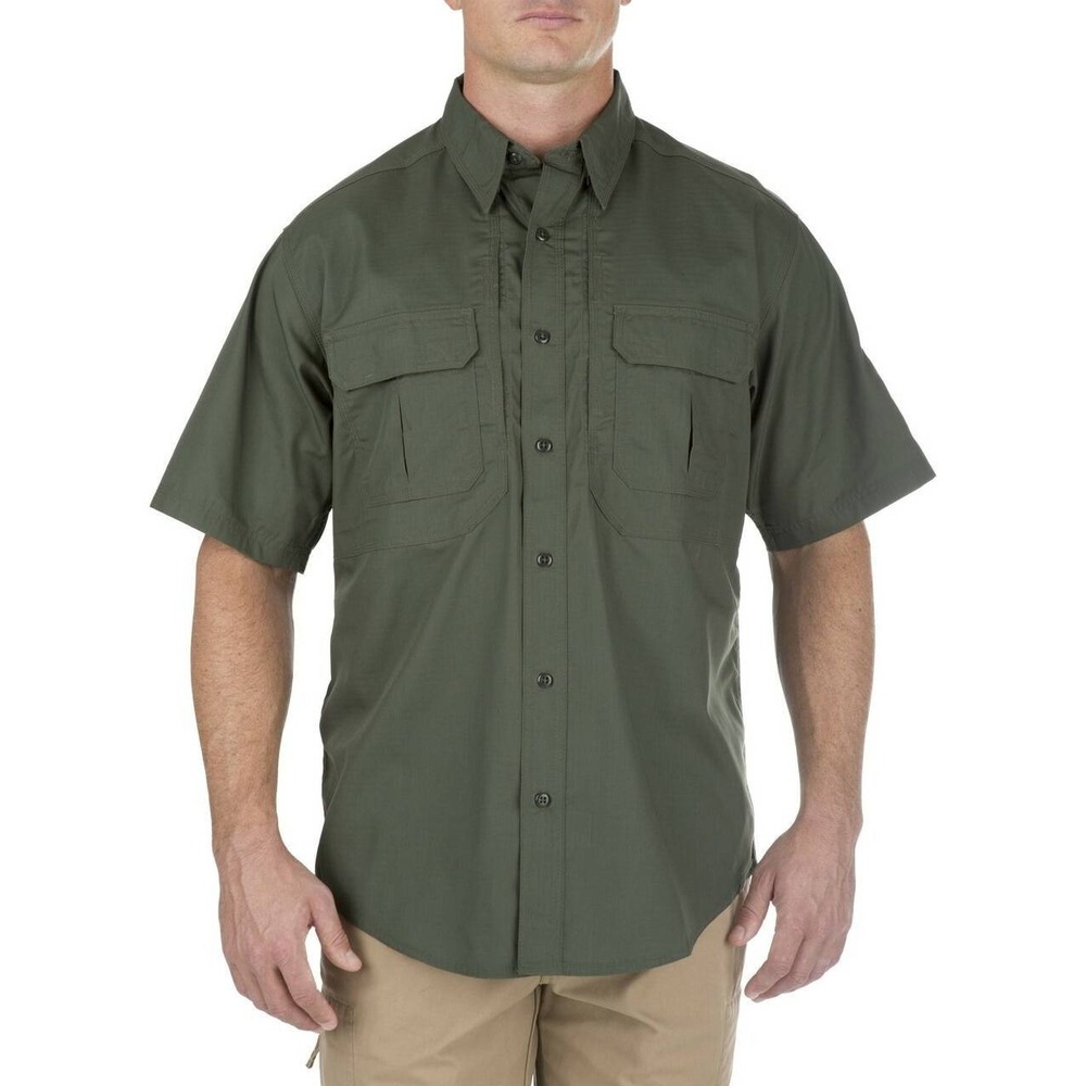 5.11 Tactical Mens Large Taclite Pro Shirt Green Short Sleeve Ripstop Button Up